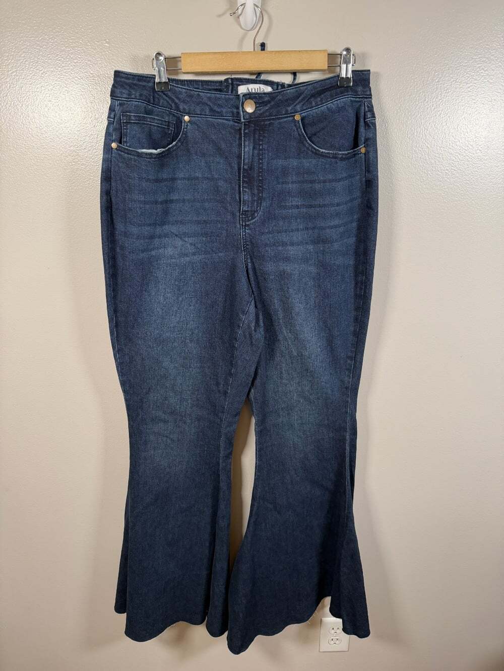 Arula Flare Lace Up Jeans Size 14 Dark Wash Bell Bottom 70s Boho Hippie Retro